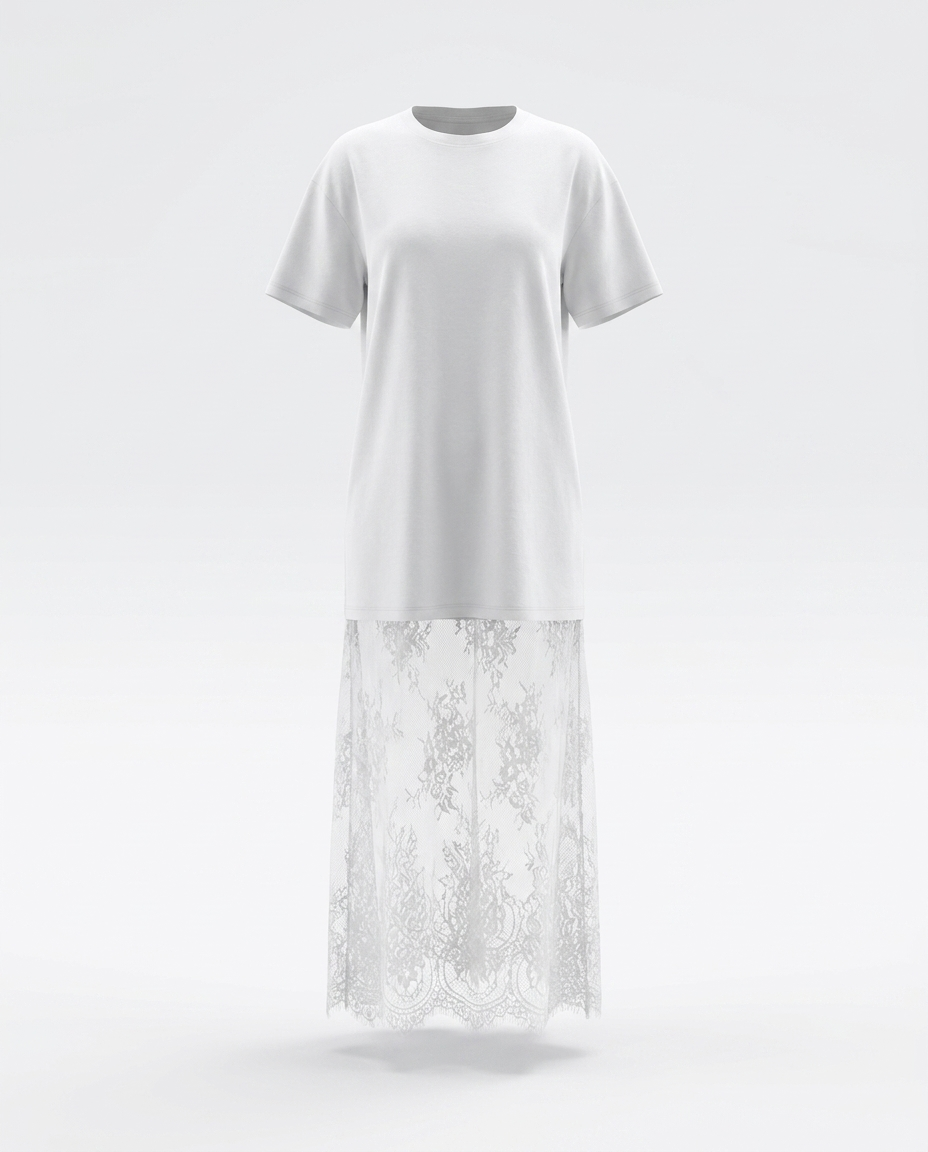 Hattie Lace Patchwork T-Shirt Dress - ghost mannequin
