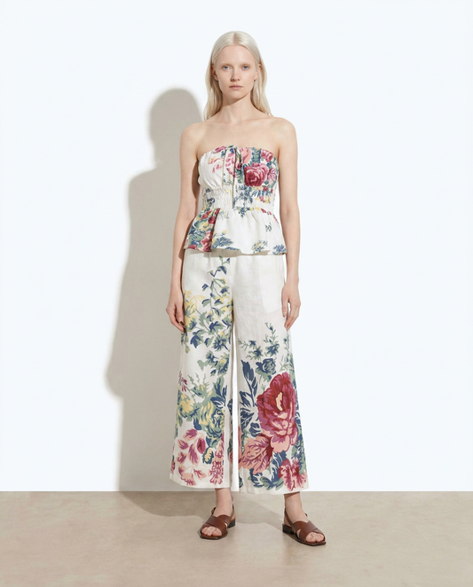 Heidrun Floral Strapless Top and Wide-Leg Pants Set - studio model