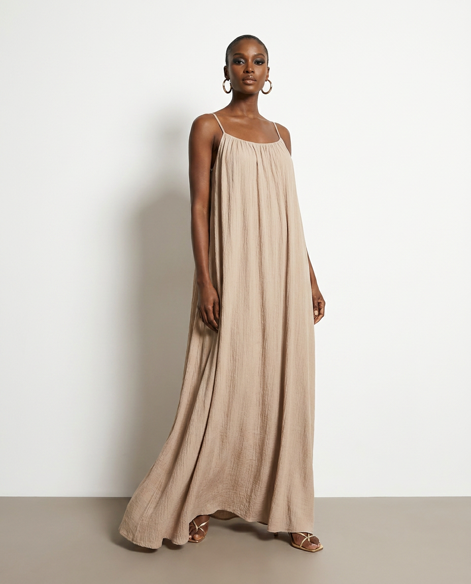 Helka spaghetti strap maxi dress — studio model