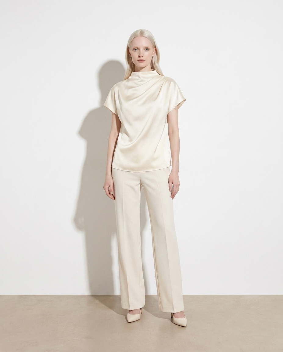 Hermione Mock Neck Short Sleeve Blouse - studio model