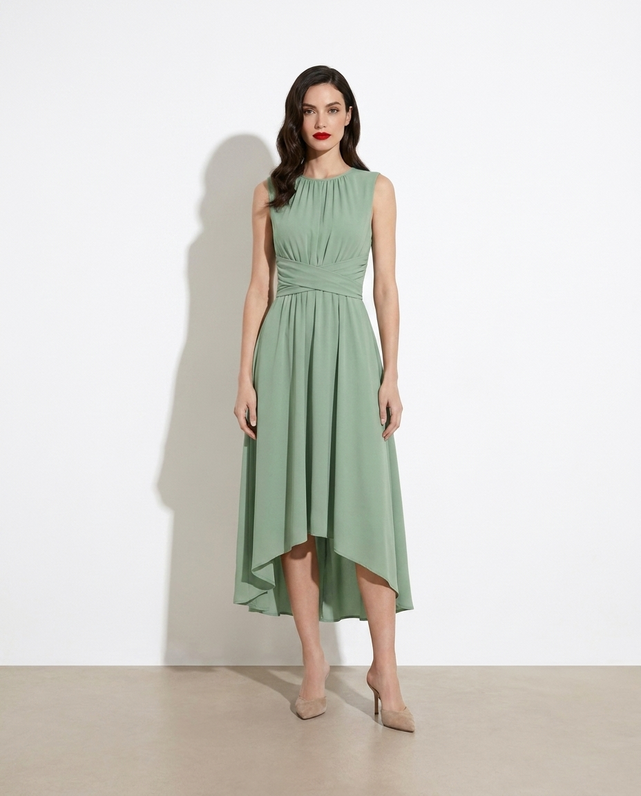 Honoria High-Low Hem A-Line Dress - studio model