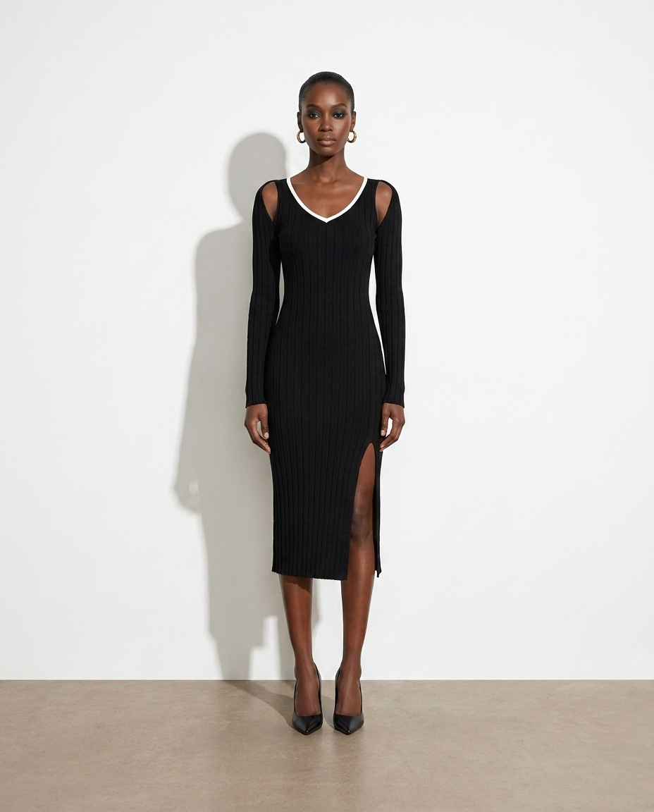Hyacinth Slit Wide-Strap Dress and Detachable Sleeves Set - studio model