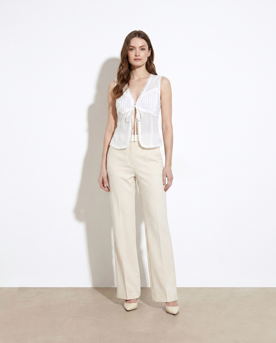 Hélène Lace-Trim Tie-Front Sleeveless Shirt — studio model