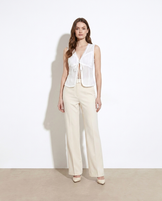 Hélène Lace-Trim Tie-Front Sleeveless Shirt — studio model