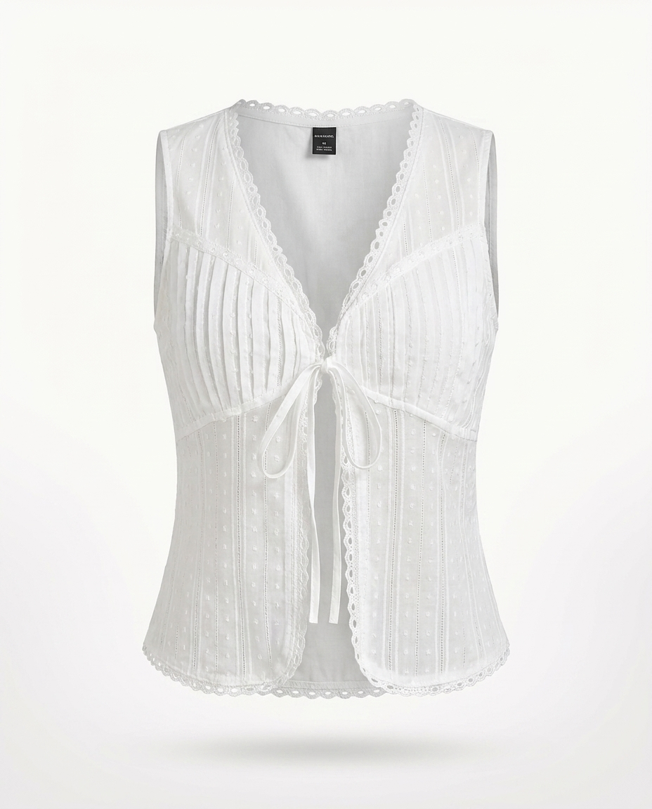 Hélène Lace-Trim Tie-Front Sleeveless Shirt — ghost mannequin