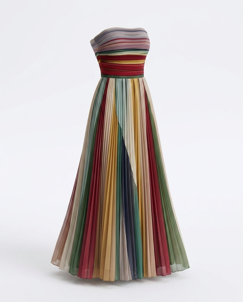 Marlene Striped Pleated Tube Maxi Dress — product