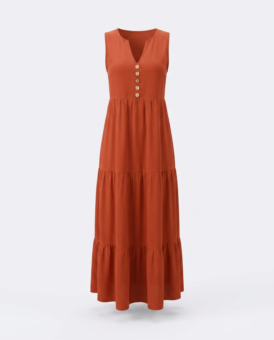 Radmila Decorative Button Notched Sleeveless Dress - product