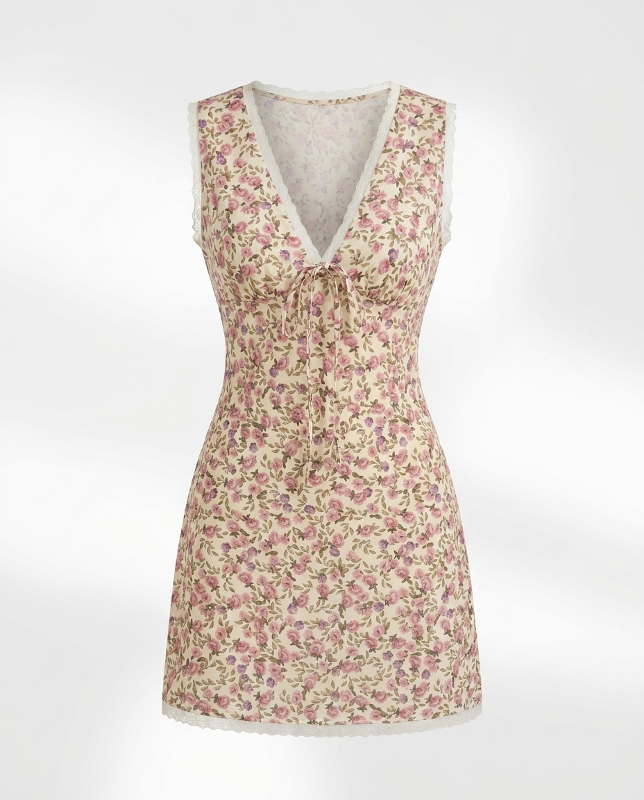 Ophelie Floral Lace-Trim Tie-Front Dress - product