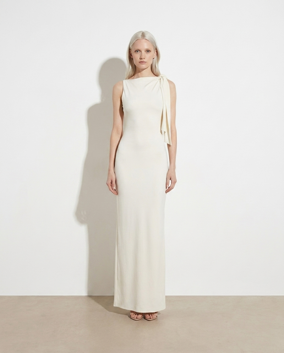 Penelope Tie-Shoulder Maxi Dress — studio model