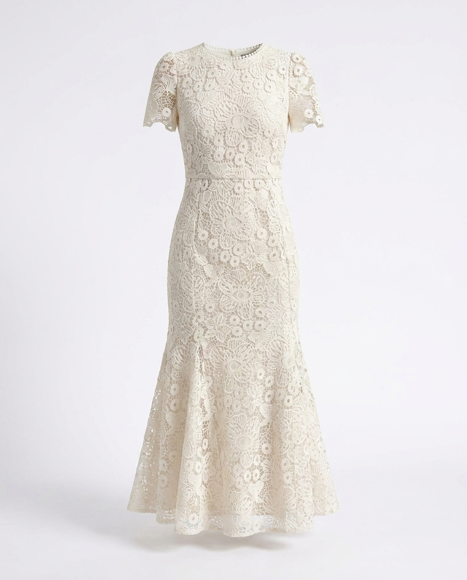 Orly Lace Short Sleeve Mermaid Dress — ghost mannequin