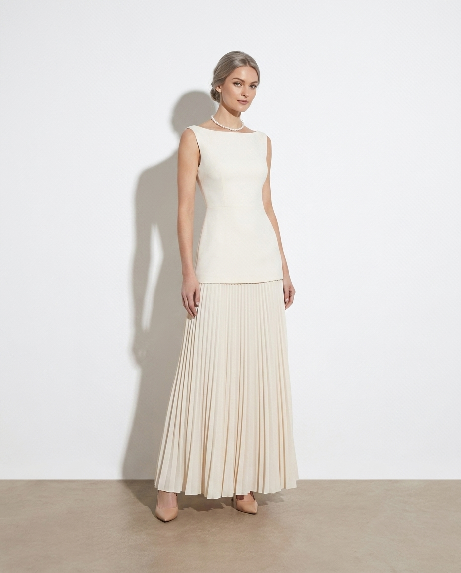 Polina Sleeveless Pleated Maxi Dress — studio model