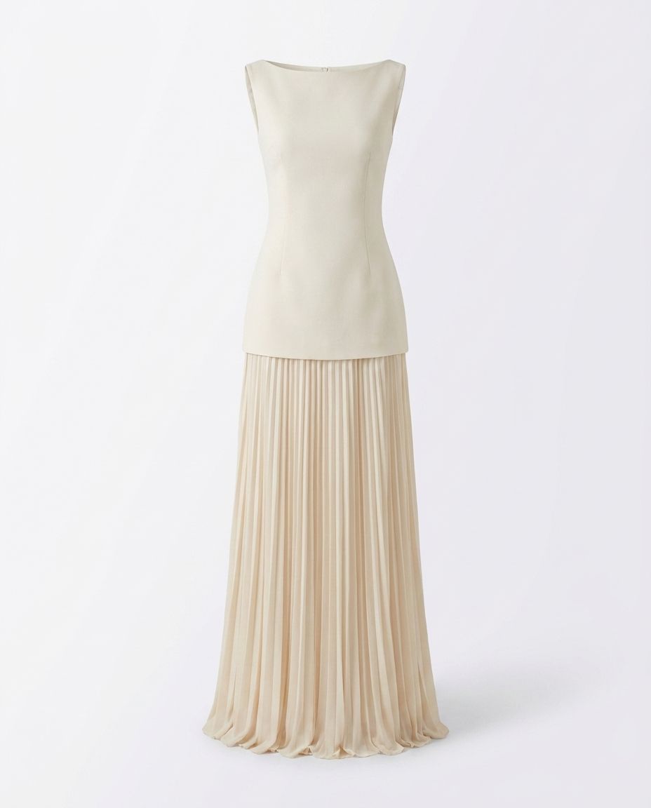 Polina Sleeveless Pleated Maxi Dress — ghost mannequin