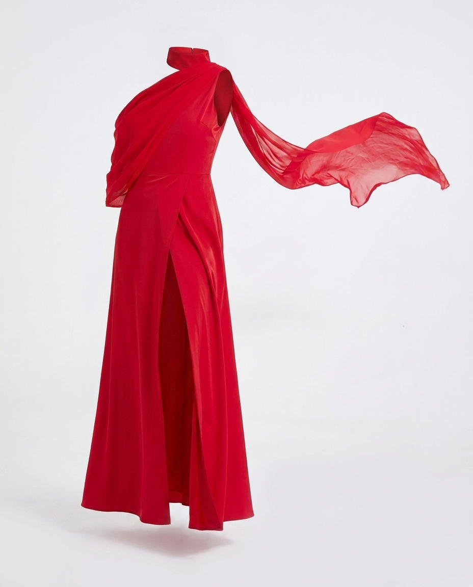 Renata Asymmetrical Neck High Slit Maxi Dress — ghost mannequin