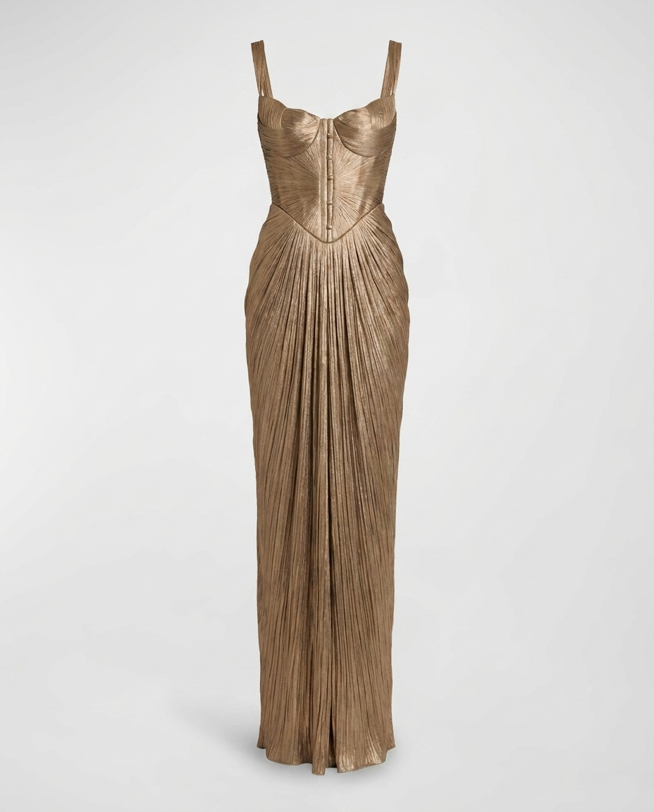 Reva Metallic Pleated Corset Maxi Dress - ghost mannequin