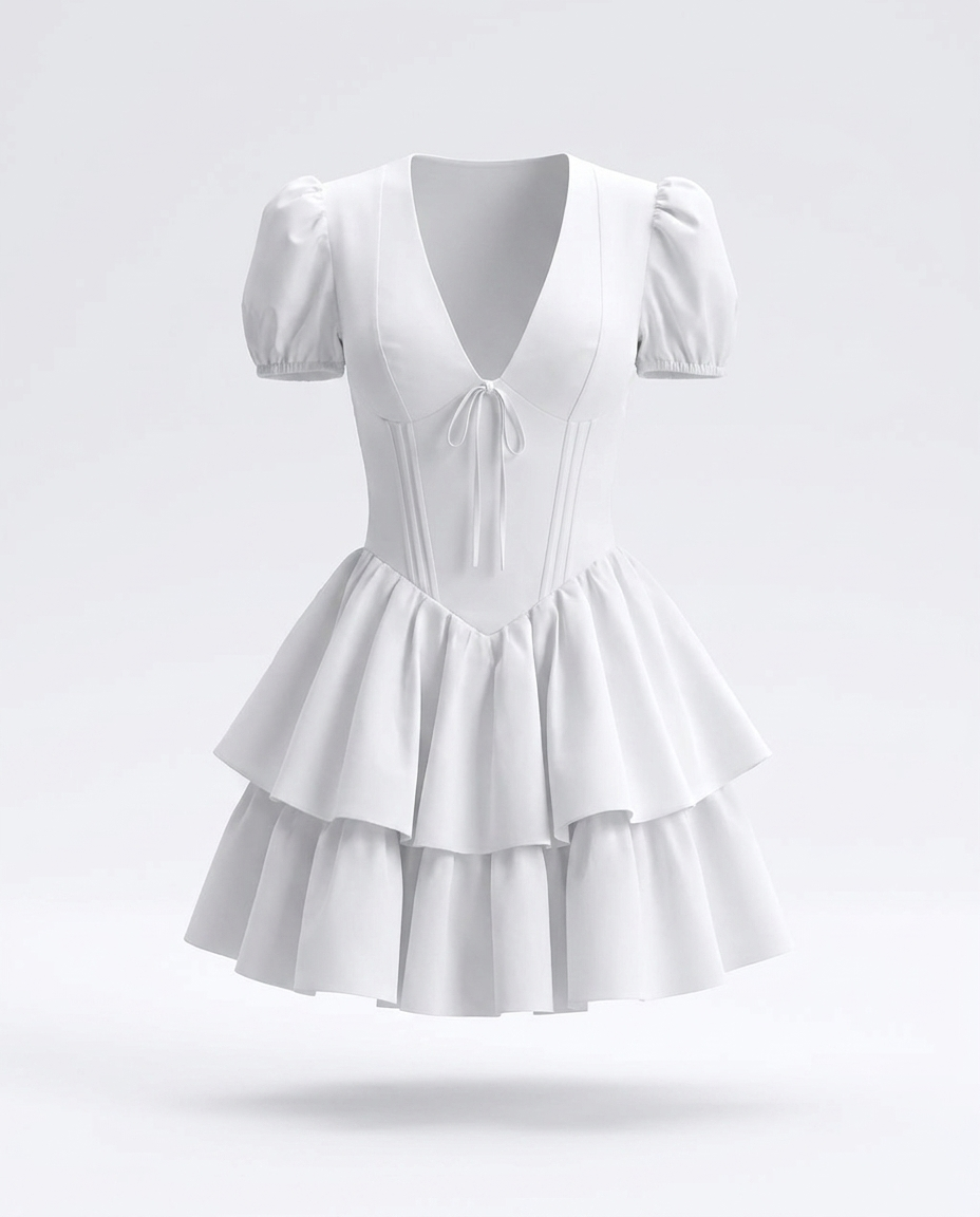 Riona Ruffle Tiered Puff-Sleeve Mini Dress - ghost mannequin