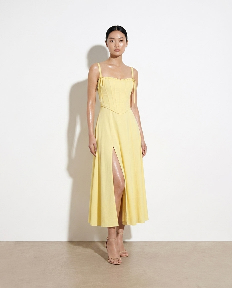Roisleen Slit Sleeveless Zip-Back Midi Dress - studio model