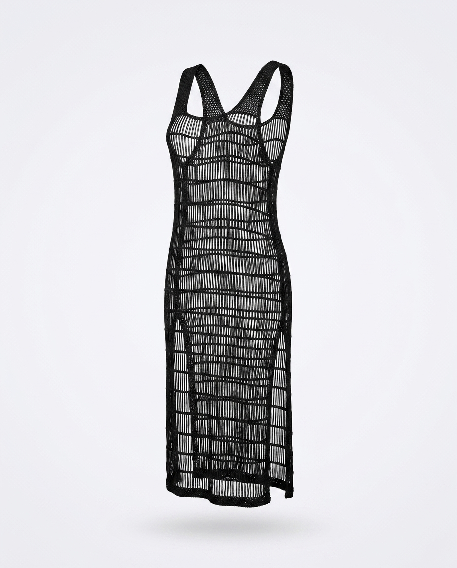 Roja Crochet Knit Slit Cover-Up Dress - ghost mannequin