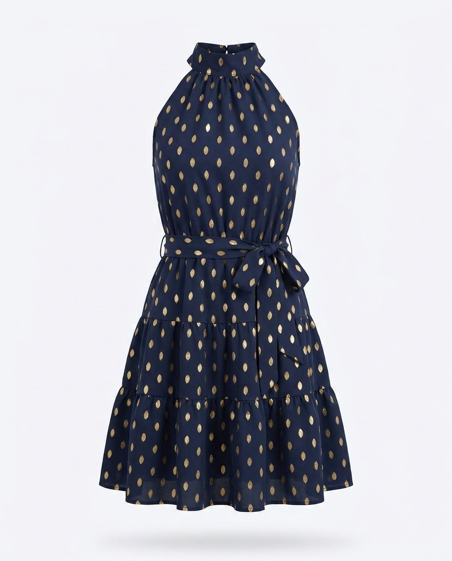 Saga Polka Dot Tiered Belted Mini Dress - ghost mannequin