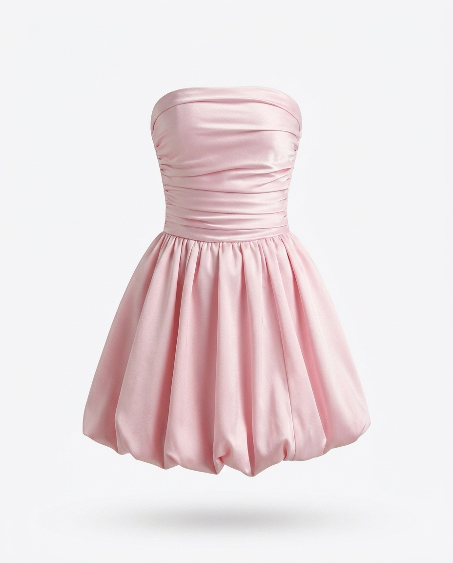 Juno Strapless Ruched Mini Bubble Dress — ghost mannequin