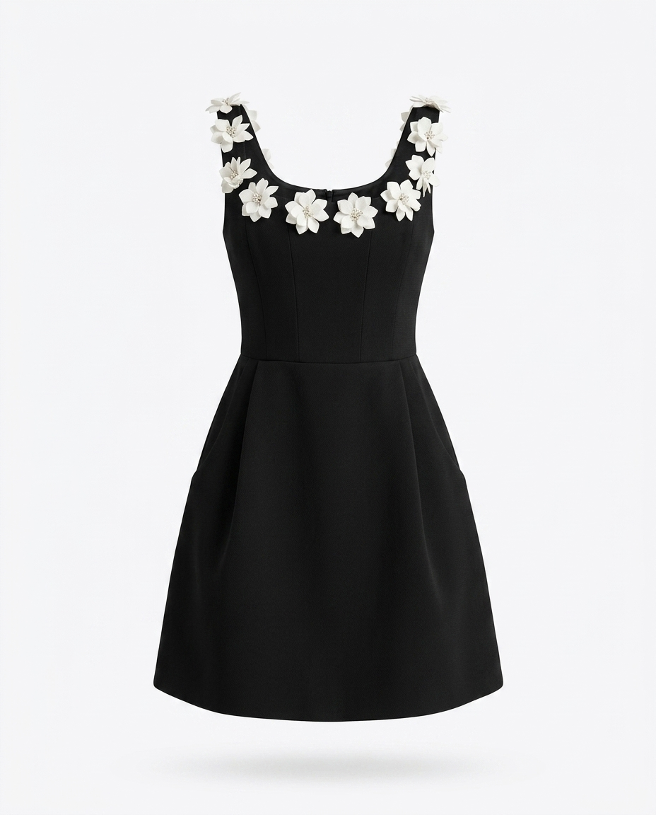 Karenza Floral Sleeveless Mini Dress with Pockets — ghost mannequin