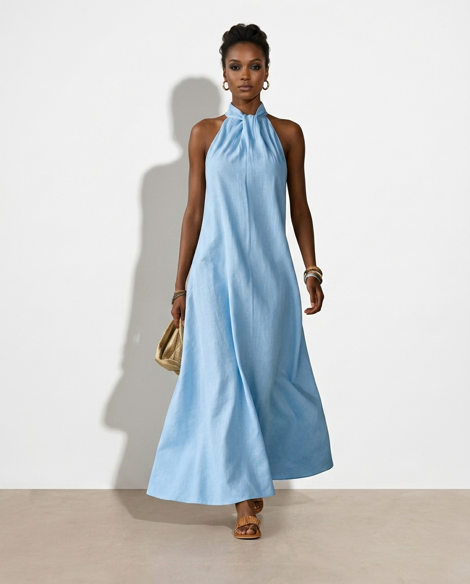 Klara Halter Neck Sleeveless Maxi Dress on model