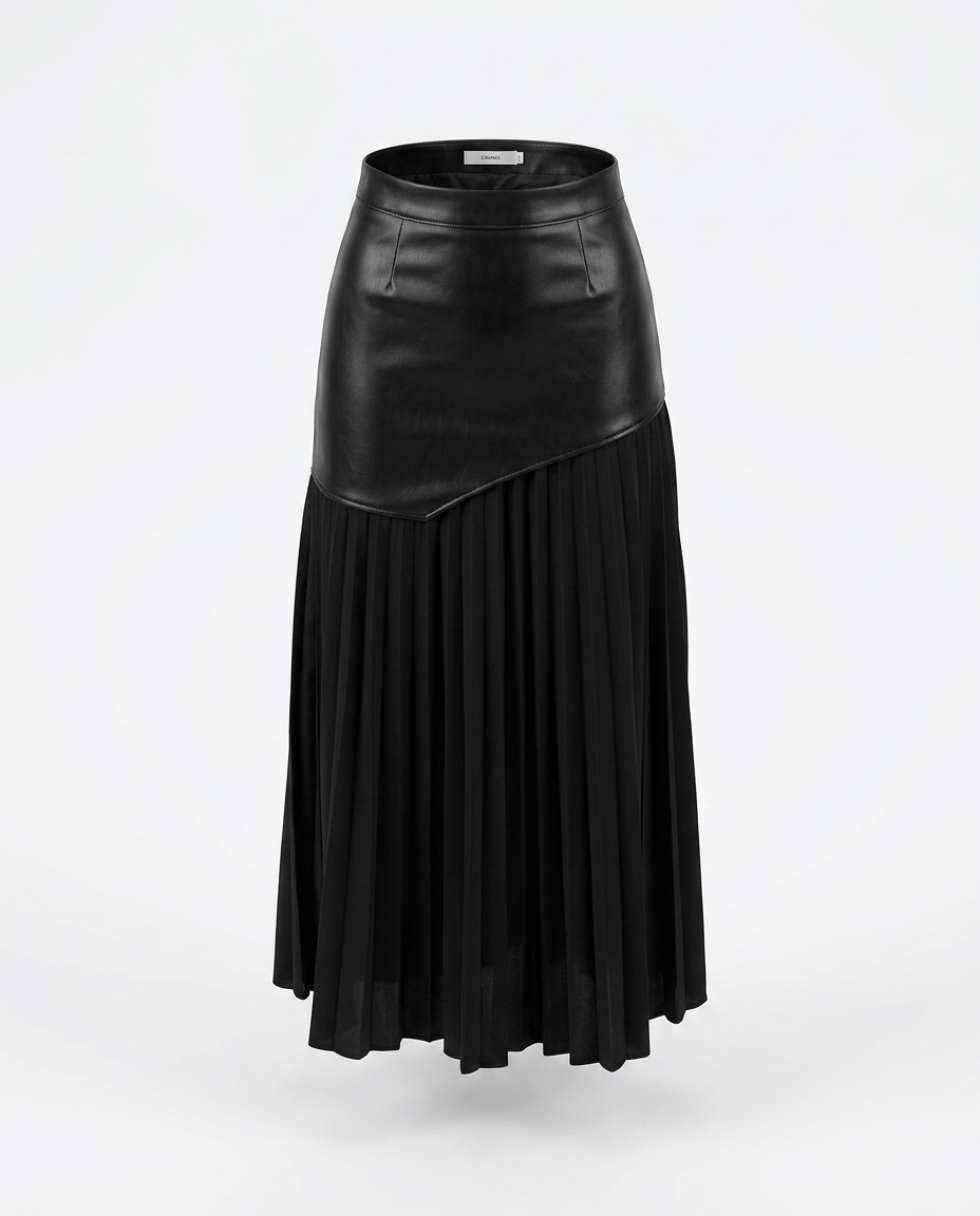 Korina Patchwork Contrast Pleated Skirt mannequin
