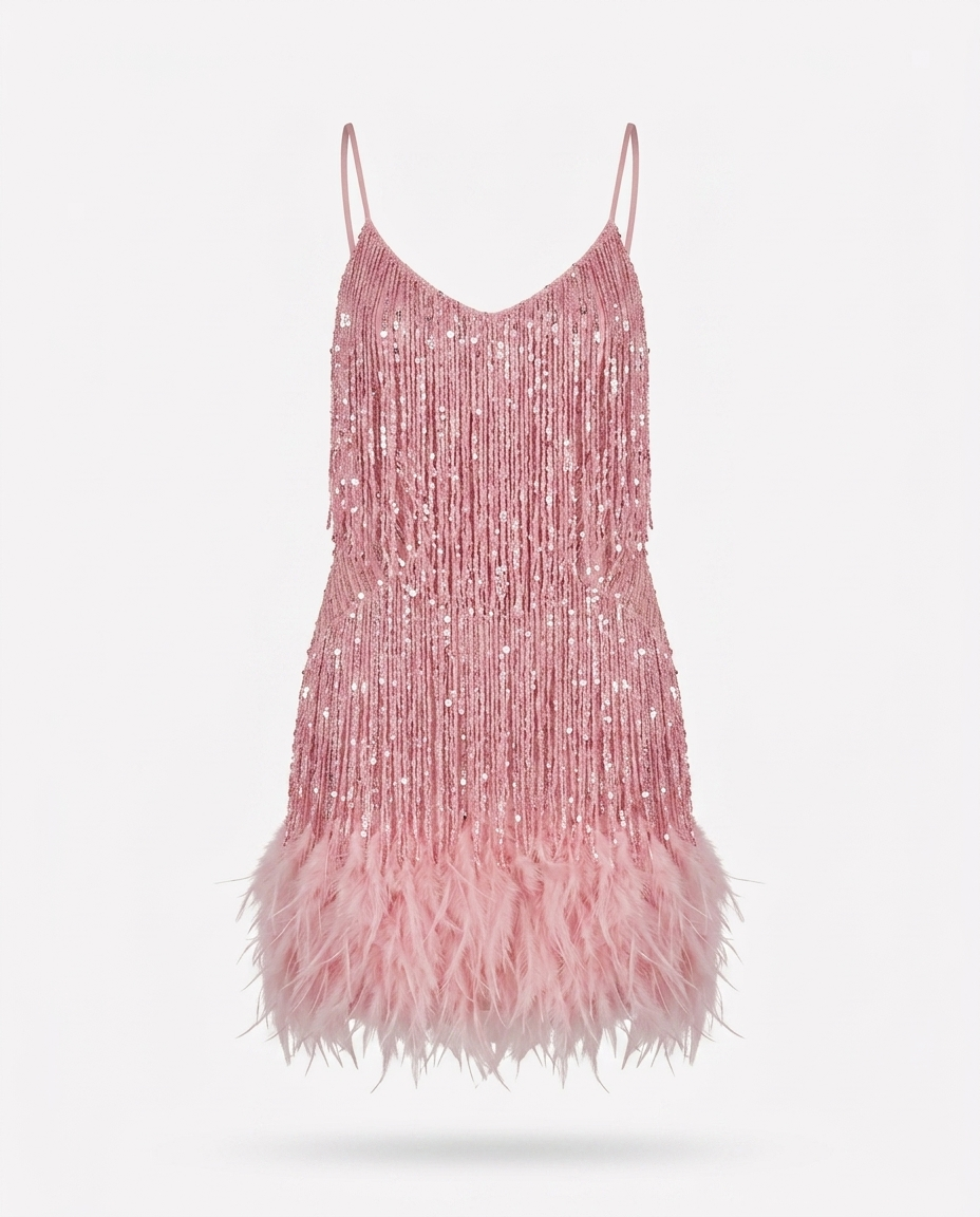 Ksenia Fringe Feather Hem Mini Dress mannequin