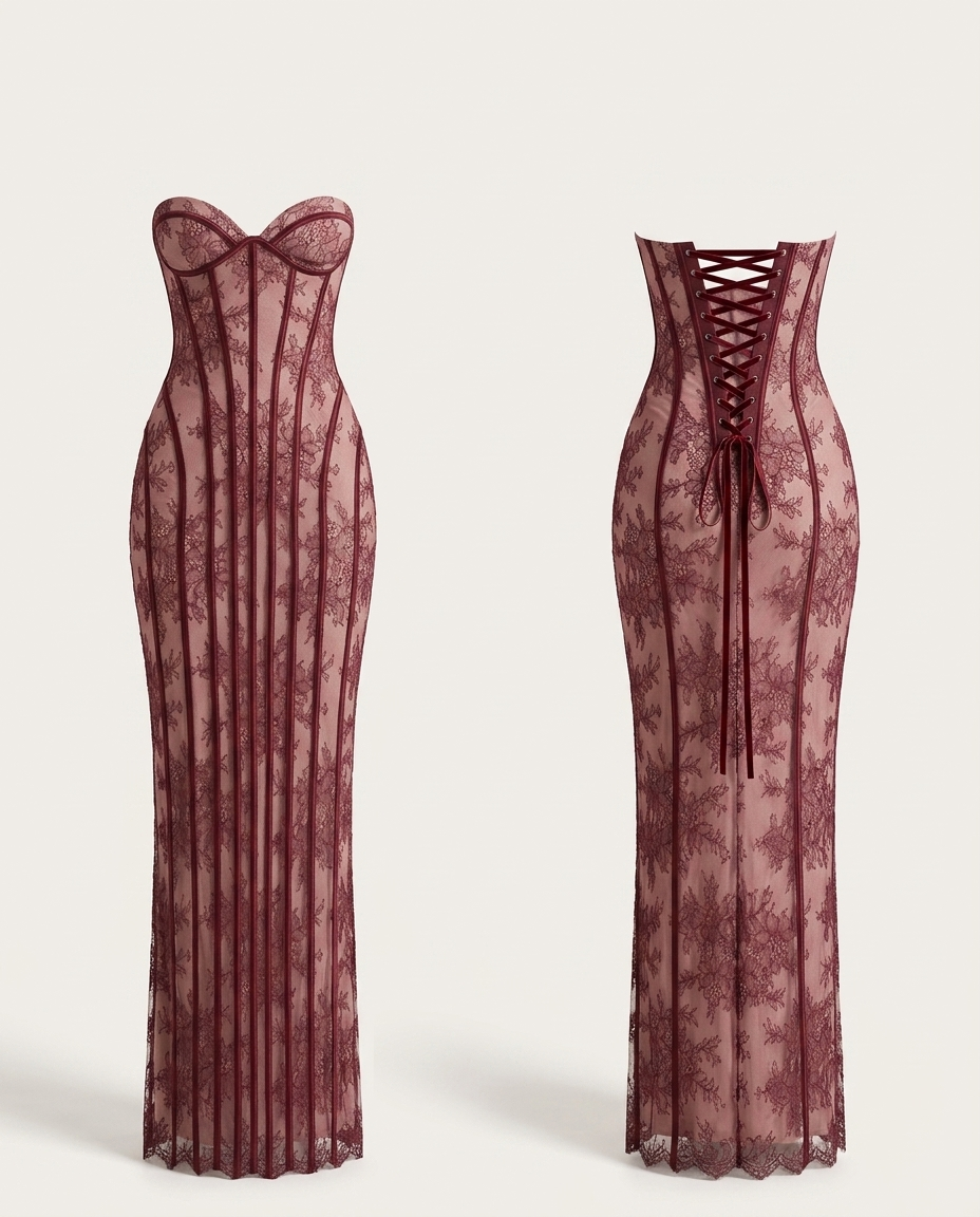 Ladina lace-up back strapless maxi dress mannequin