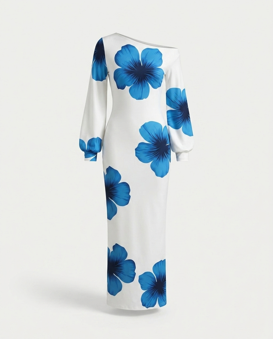 Lena floral one-shoulder maxi dress mannequin