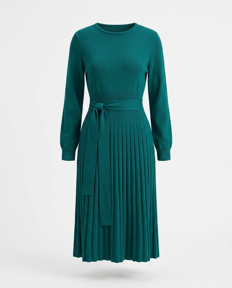 Pleated round neck sweater dress mannequin
