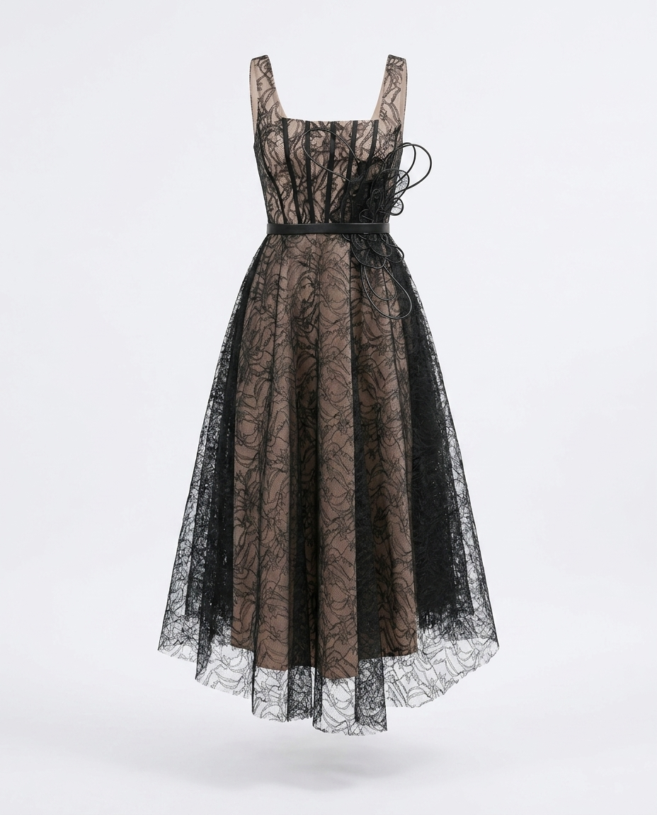 Lace square neck midi dress mannequin