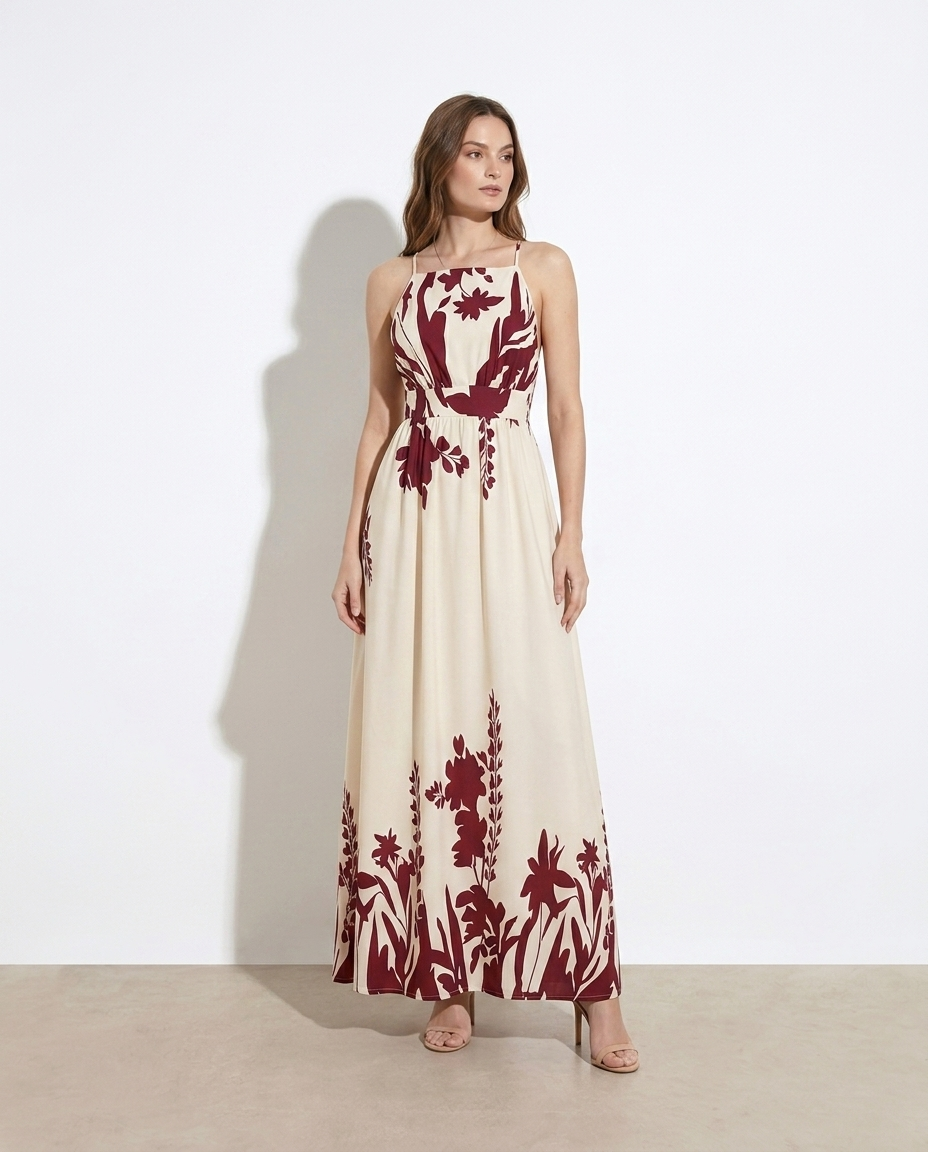Spaghetti strap maxi dress on model