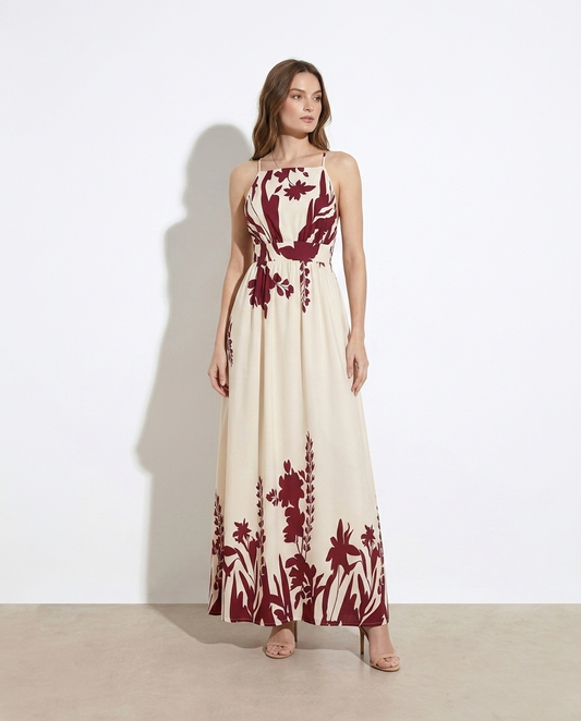 Spaghetti strap maxi dress on model