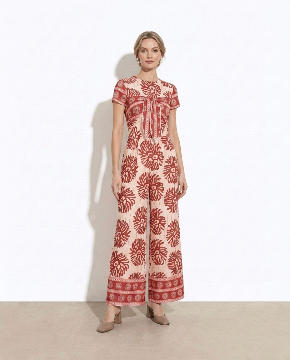 Floral wide-leg jumpsuit on model