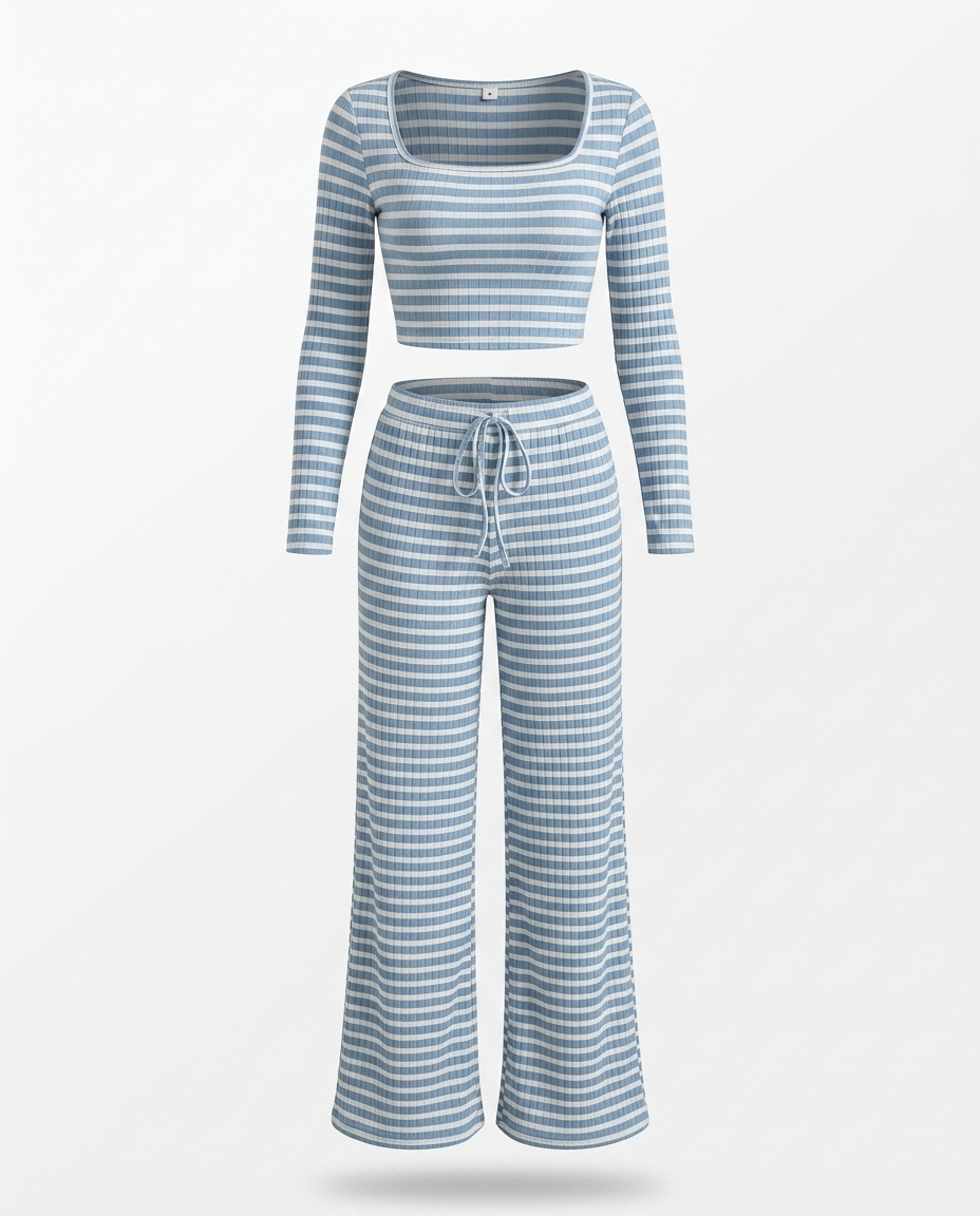 Liadan Striped Square Neck Long Sleeve Top and Pants Lounge Set mannequin