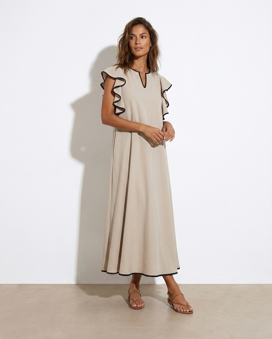 Lyuba Ruffle Trim Notched Midi Dress on model