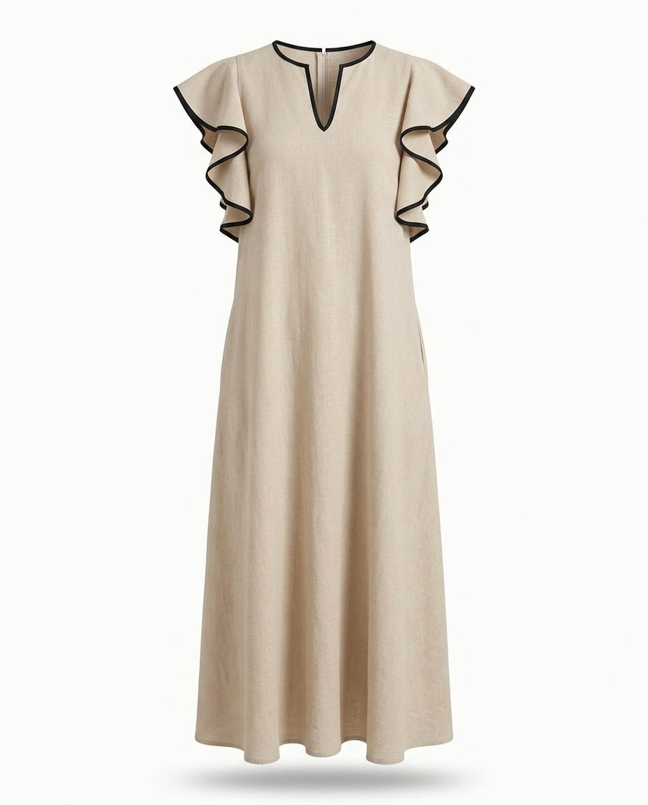 Lyuba Ruffle Trim Notched Midi Dress mannequin