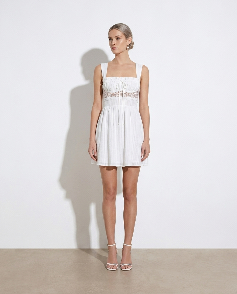 Lyutsina Lace Detail Wide Strap Mini Dress on model