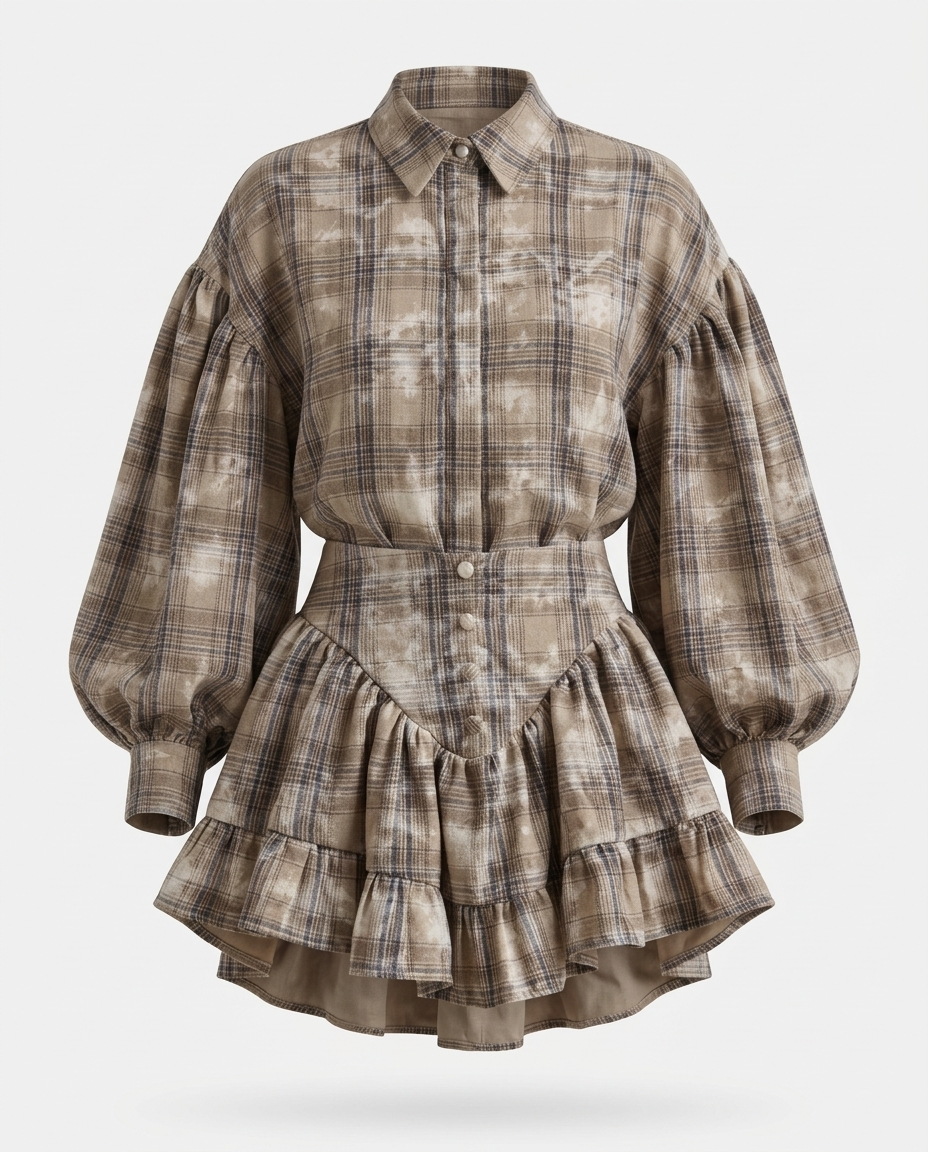 Madeleine Lantern-Sleeve Shirt and Ruffled Skirt Set mannequin