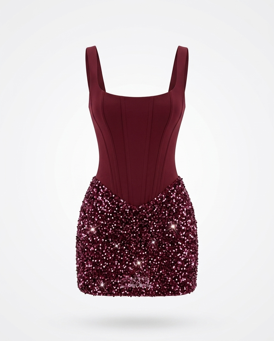 Magenta Sequin Wide Strap Mini Dress mannequin