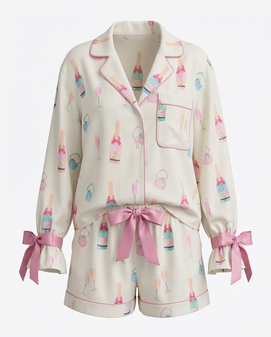 Magnhild Bow Printed Collared Top and Drawstring Shorts Lounge Set mannequin