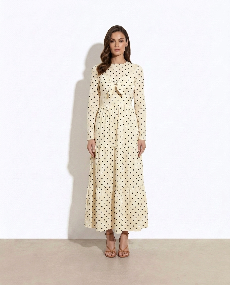Magnolia Polka Dot Tie-Front Maxi Dress on model