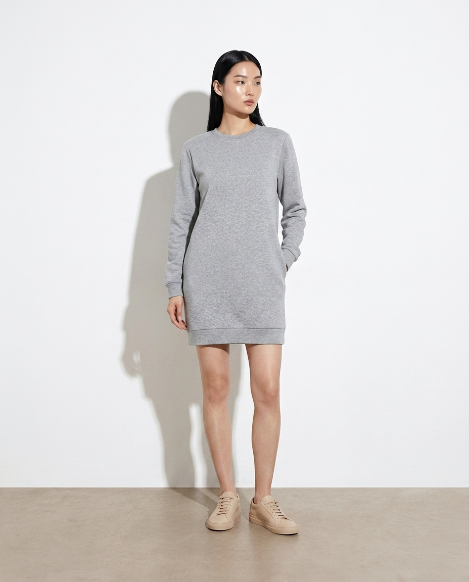 Maja Round Neck Mini Dress with Pockets on model