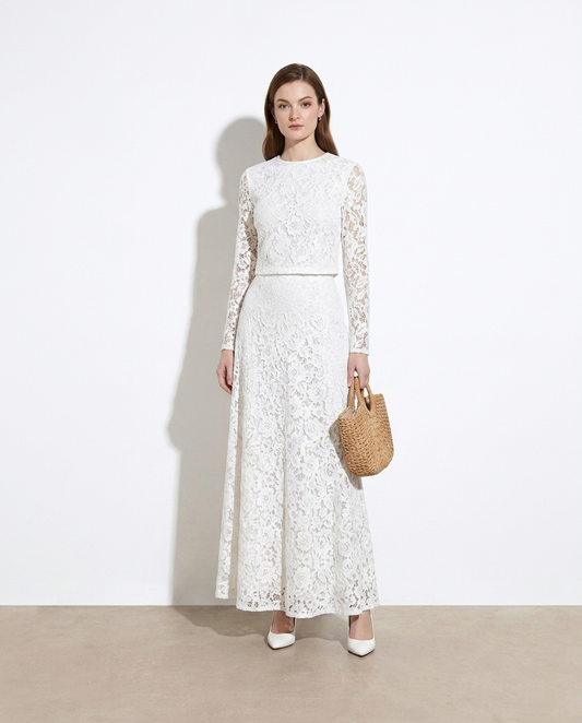 Maral Lace Long Sleeve Top and Skirt Set on model