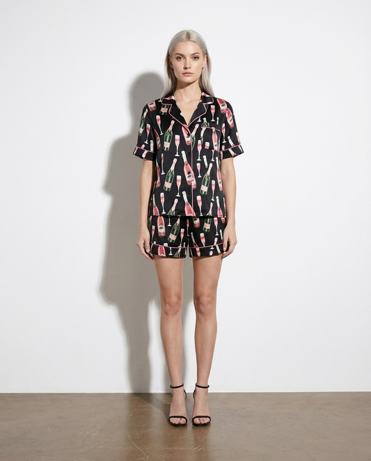 Trine Champagne Print Top and Shorts Set — studio model shot