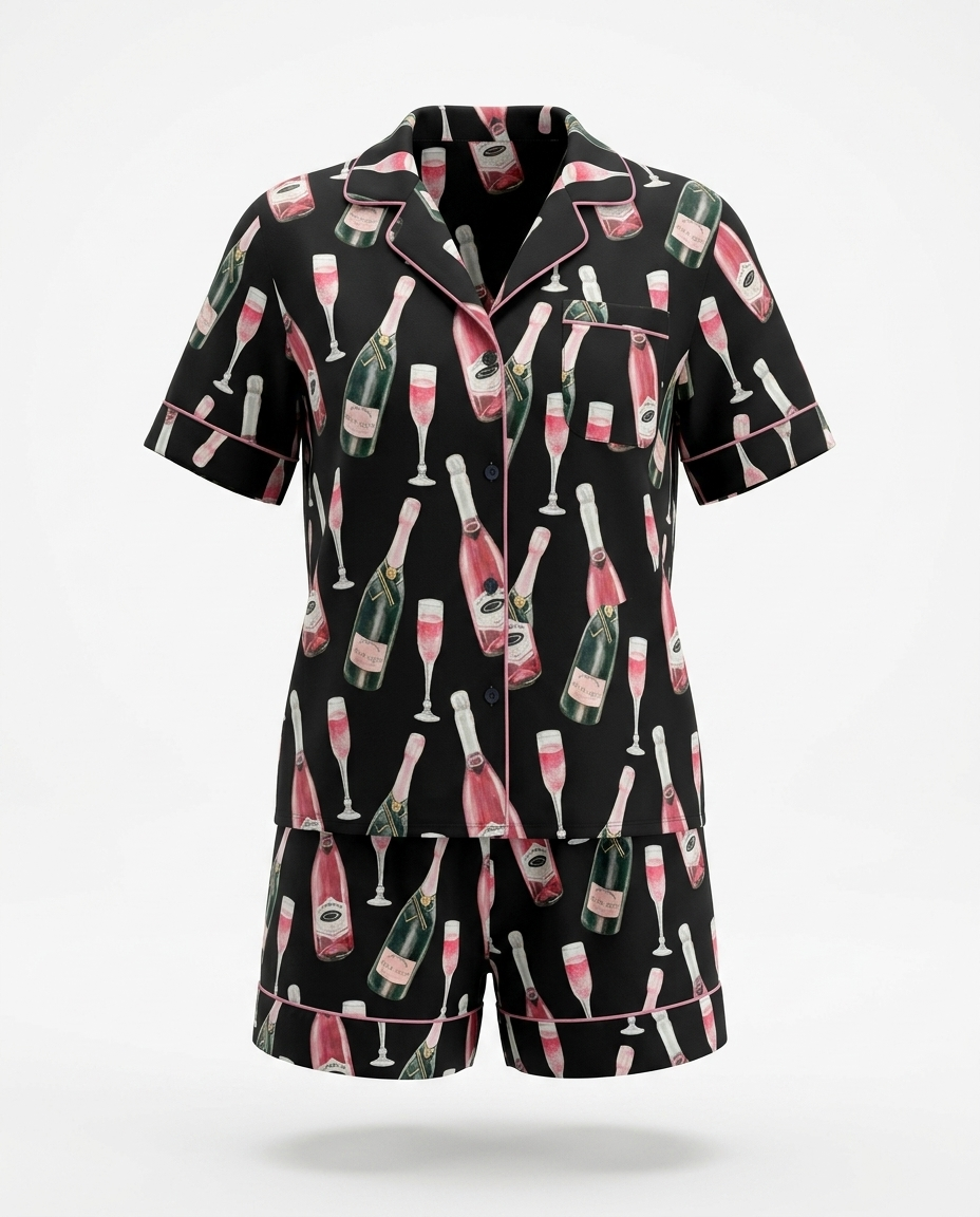 Trine Champagne Print Top and Shorts Set — 3D ghost mannequin product shot