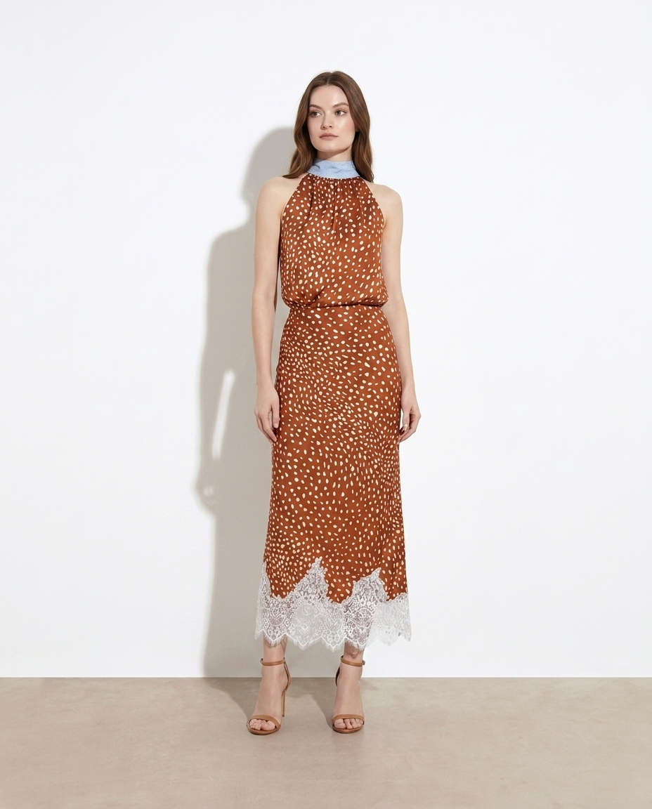 Traudl Sleeveless Top and Lace Detail Skirt Set — studio model shot