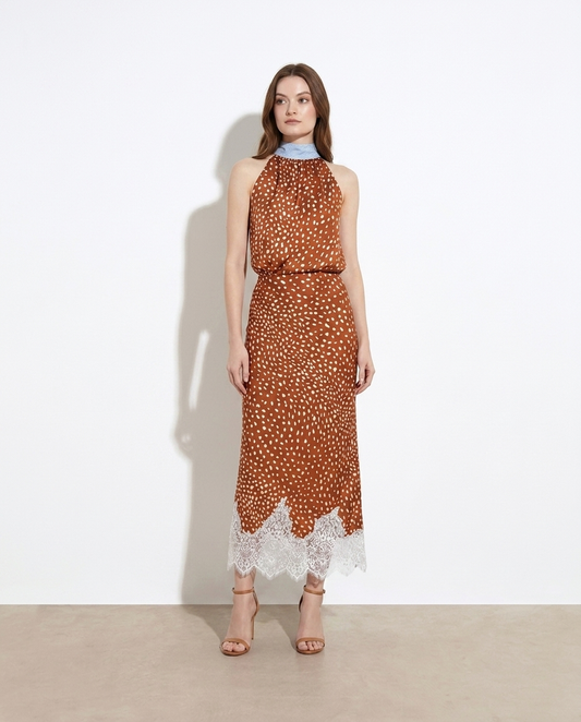 Traudl Sleeveless Top and Lace Detail Skirt Set — studio model shot