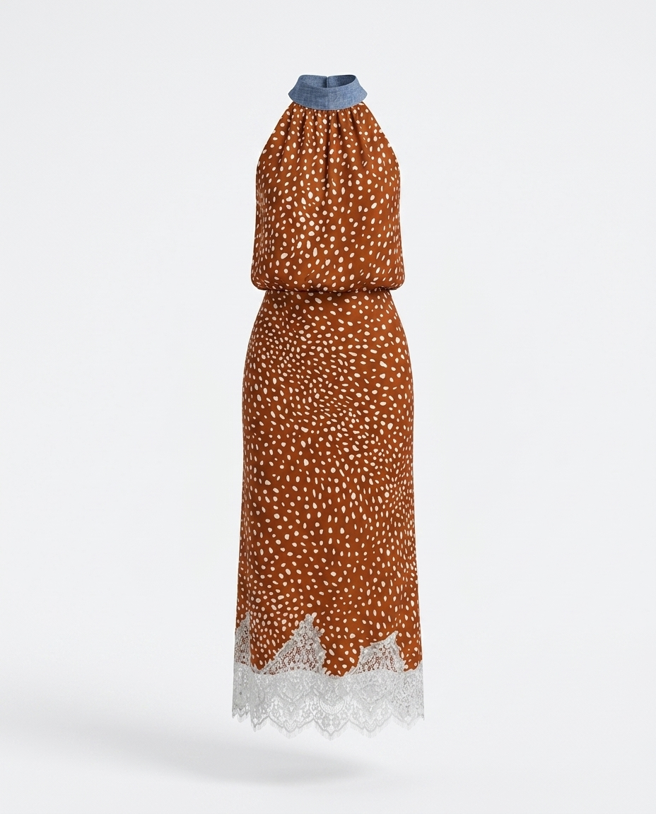 Traudl Sleeveless Top and Lace Detail Skirt Set — 3D ghost mannequin product shot