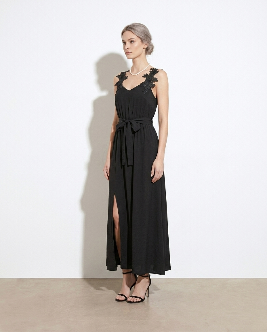 Theresia Lace Trim Slit Maxi Dress — studio model shot